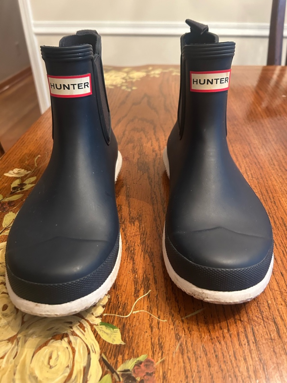 Hunter Navy Chelsea Rain Boots with White Soles - Picture 3 of 9